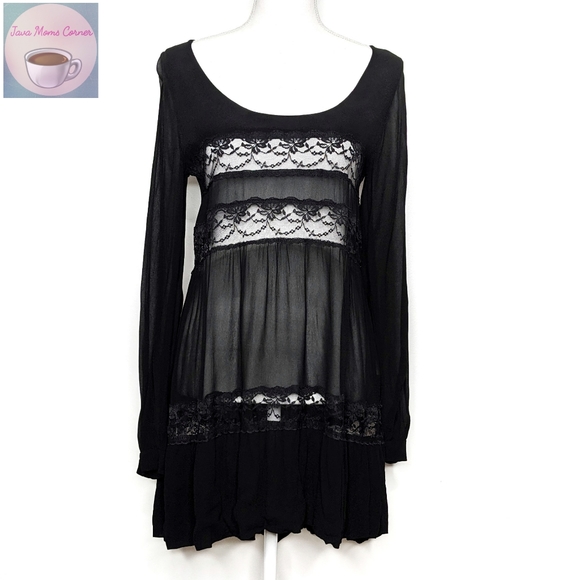 Seneca Rising Tops - Seneca Rising Hi Low Lace Cutout Tunic Black
